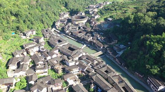 福建漳州南靖土楼古镇村落土楼航拍乡村