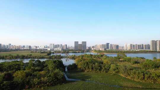 杭州滨江区白马湖城市风景航拍