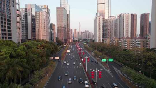 深圳滨河大道城市道路高楼车流景观