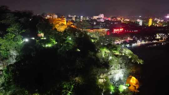 航拍广西桂林象山景区夜景