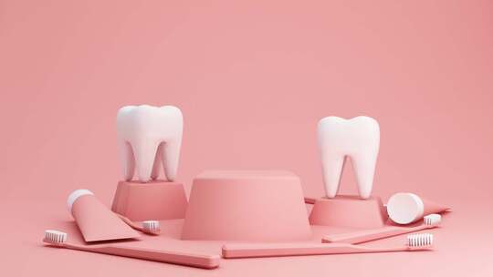 口腔牙齿健康牙刷和模型牙齿渲染