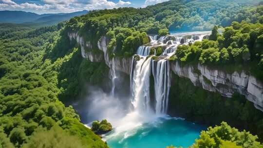 森林瀑布自然景观全景