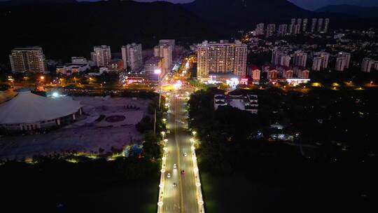 三亚城市交通夜景航拍