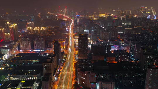 上海杨浦大桥夜景延时航拍01视频素材模板下载