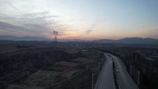 航拍 夕阳 日落 山川