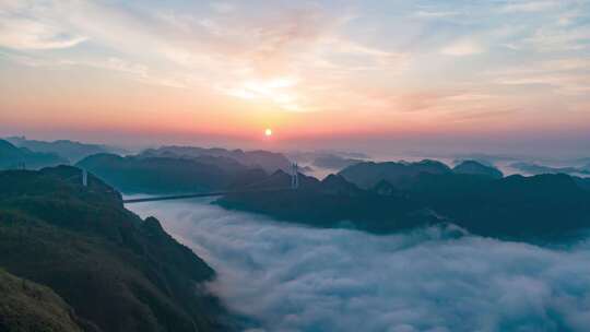 湖南矮寨奇观5A景区清晨日出云海航拍延时8K