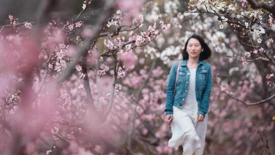 桃花林摄影风光孩子奔跑