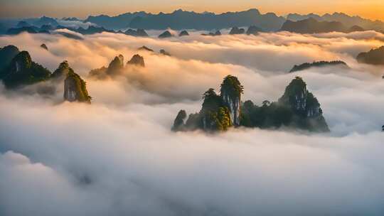 山峦云海日出美景