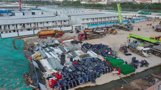 香港河套地区落马洲方舱建设4k航拍