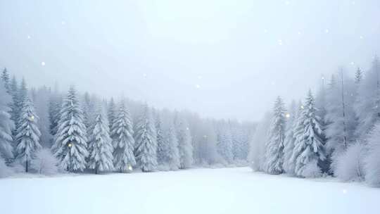 4k一片宽广白色雪地树林风景活动大屏粒子