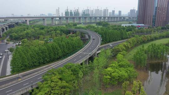 航拍杭州城市高架桥高速路视频素材模板下载