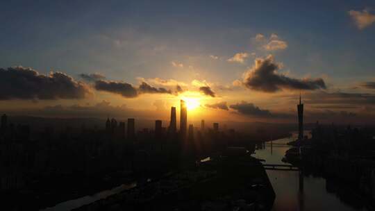 城市建筑都市日出日落朝阳晚霞夕阳黄昏航拍