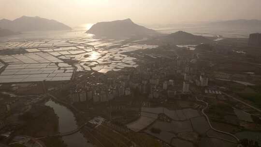 松江北岐海上农田滩涂日出朝霞自然风光