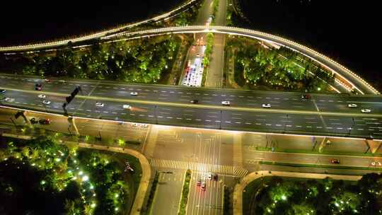 杭州萧山区市心路互通立交桥高架桥车流夜景