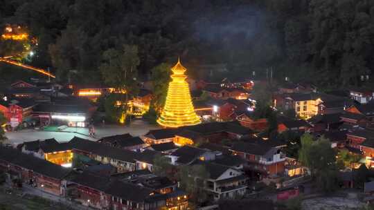 4k60-贵州省铜仁市寒沙侗寨夜景航拍