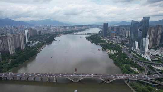 福建福州闽江尤溪大桥交通航拍