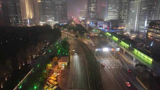 上海夜景航拍东方明珠陆家嘴环岛世纪大道浦