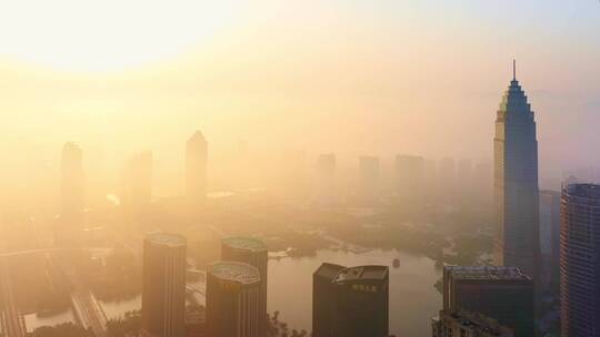 绍兴迪荡新城航拍晨辉下世茂天际商务楼