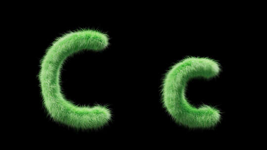 大写和小写绿色字母C的3D动画