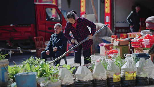 赶集买菜数钱农村小镇县城摆摊购物买年货