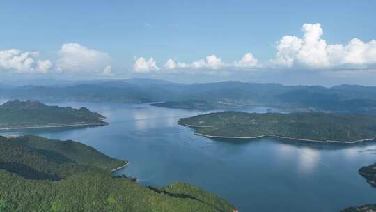 航拍湖南省资兴市东江湖风景区湖光山色景观