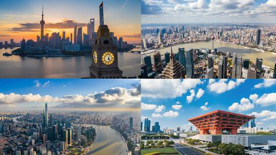 4K航拍上海人文地标日出标志夜景外滩航拍