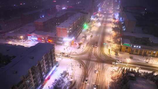 航拍最冷城市根河雪夜灯光夜景