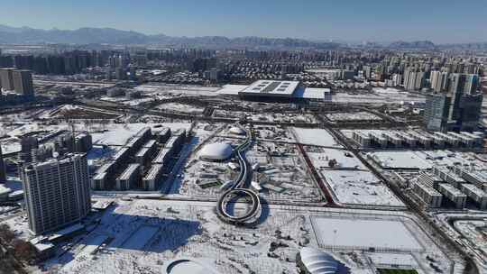 航拍石家庄雪景