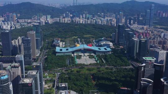 深圳福田中心区市民中心高空俯拍中景右环绕视频素材模板下载