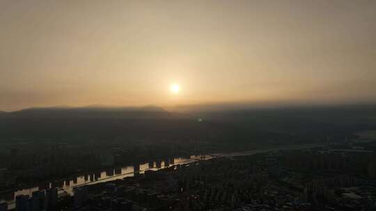 福州日出航拍鼓山日出延时城市山峰日出风景