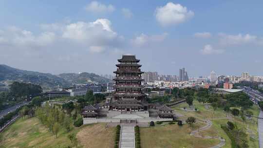 四川宜宾宜宾东楼地标建筑航拍