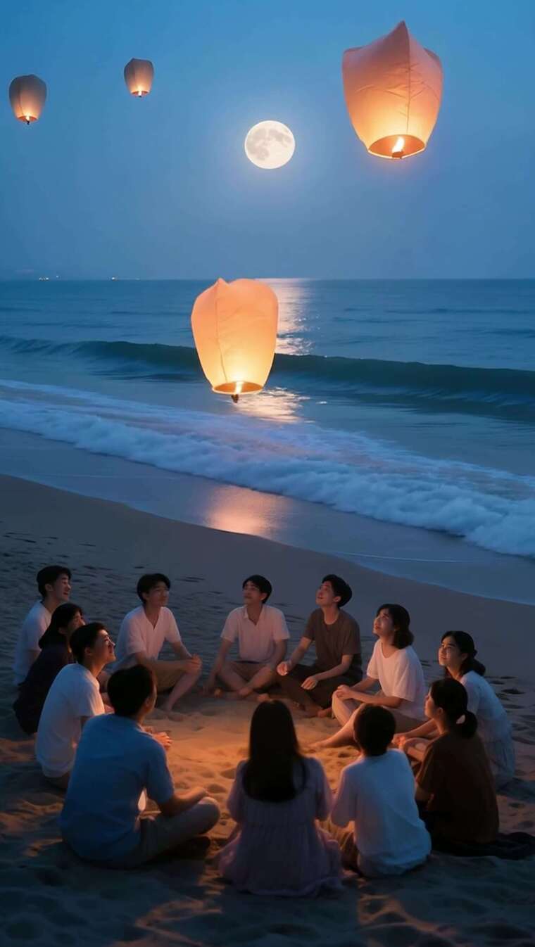 中秋篝火露营朋友相聚赏月夜竖屏