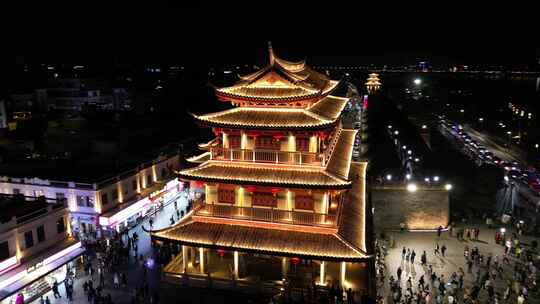 广东潮州古城夜景航拍