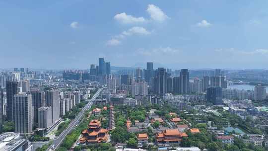 福州西禅古寺航拍城市寺庙古建筑景观风景