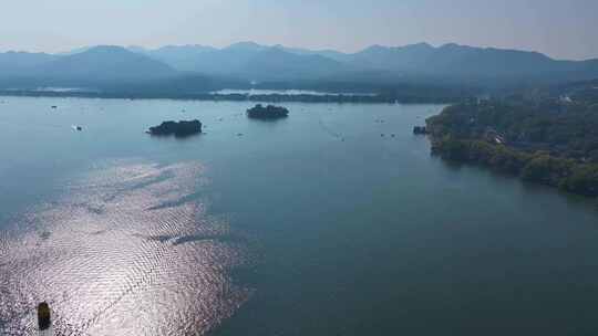 西湖游船船舶航拍风景风光美景