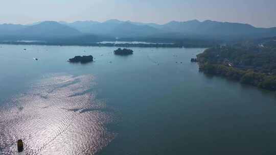 西湖游船船舶航拍风景风光美景视频素材模板下载