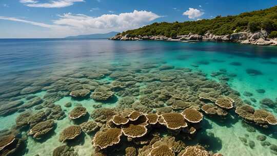 近海清澈海水与海底珊瑚景观