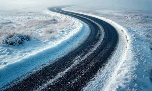 【4K高清】雪域公路道路雪景冬天唯美景色