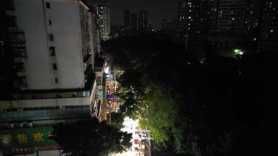 广西南宁城市夜市摊街景人流航拍