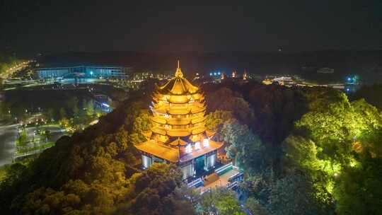 四川德阳钟鼓楼夜景环绕航拍延时