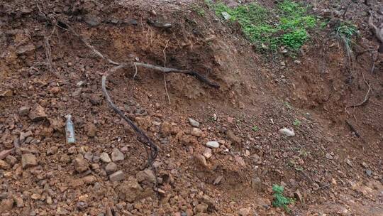 航拍洪水过境及山洪泥石流道路损毁