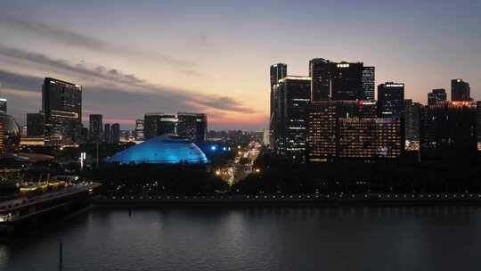 杭州城市阳台市中心CBD夜景航拍