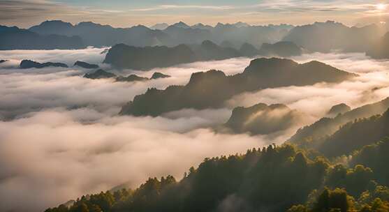 张家界山峰云海山脉日出风景云雾大自然奇峰