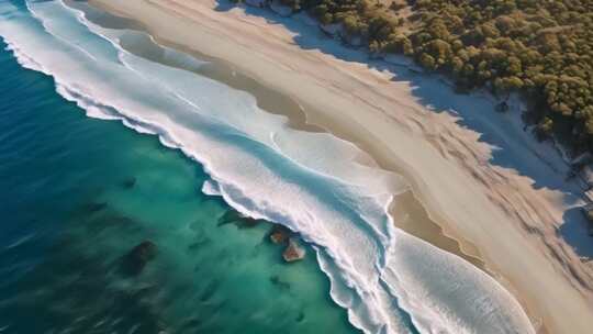 俯瞰海浪拍打沙滩