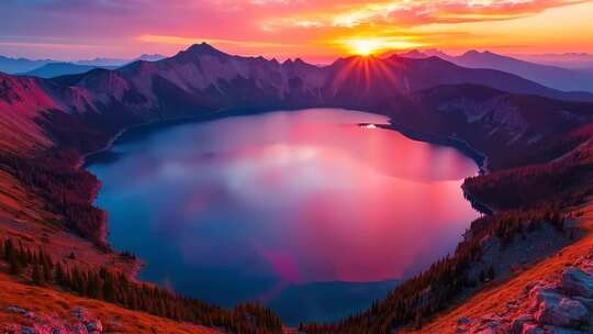 长白山天池夕阳彩霞4K