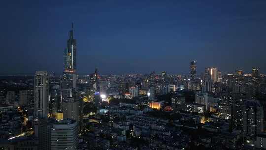 南京鼓楼区南京城市大景紫峰大厦夜景航拍