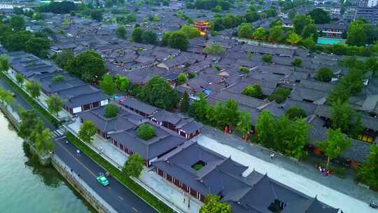 四川阆中古城高视角航拍古建筑街道夜景