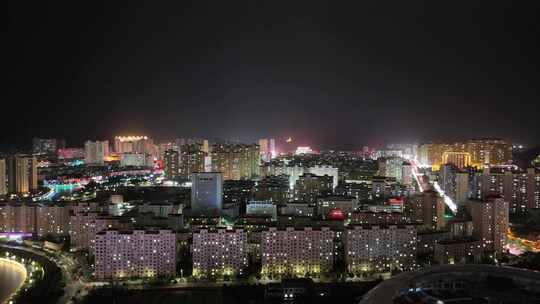 甘肃定西城市夜景电闪雷鸣航拍