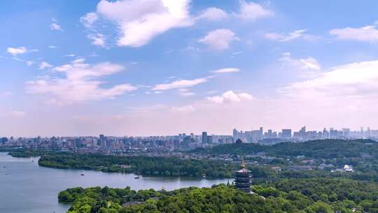 中国杭州西湖雷峰塔延时