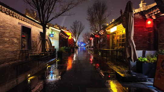 山西大同东南邑夜景下雨夜色雪景飘雪